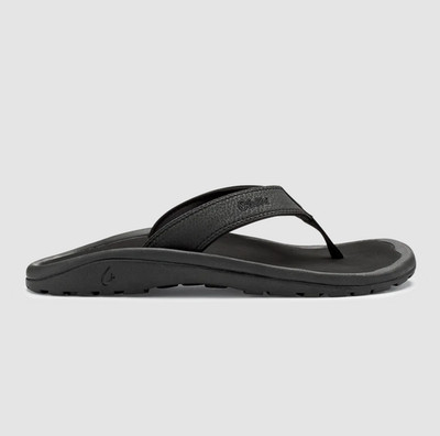 AUTH OluKai Ohana Men's Beach Sandals Black Water Resistant Comfort Flip Flops