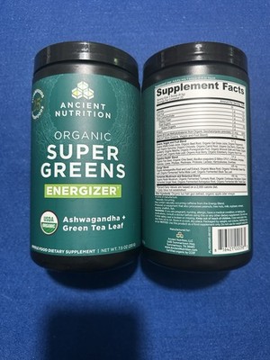 2 SEALED Ancient Nutrition Organic Super Greens ENERGIZER 25 Servings Exp 12/25