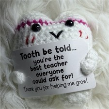 Handmade Handcrafted Crochet Tooth Plush Toy with Teacher Appreciation Sign Gift