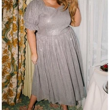 Ivy City Co Clara Dress in Gunmetal Sparkle Sequins Puff Sleeve Sz 3XL NWT