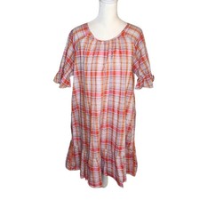 NEW Madewell Plaid Puff Sleeve Popover Dress Flounce Hem Small
