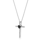 925 Sterling Silver 4MM Heart Shaped Black Onyx Cross Pendant with 0.01 cttw Dia — photo 2
