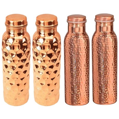 Handmade Copper Water Drinking Bottle 2 Diamond Cut 2 Hammered Health Benefits