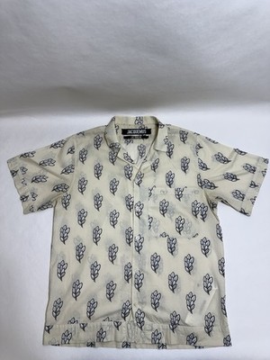 Jacquemus Le Gadjo Men's Beige/Black Leaf Print Short Sleeve Button-Up 50