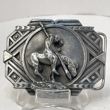 Siskiyou Belt Buckle Native American Indian On Horse With Spear 1980s