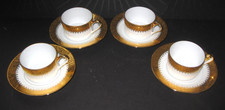 8 pc Limoge France Table Decor Bone China, Gold Band 4 Tea Cups, 4 Saucers