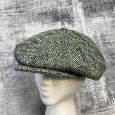 Hanna Hats Tweed Flat Cap Mens Medium Green 8 Panel Newsboy Bakers Boy Donegal