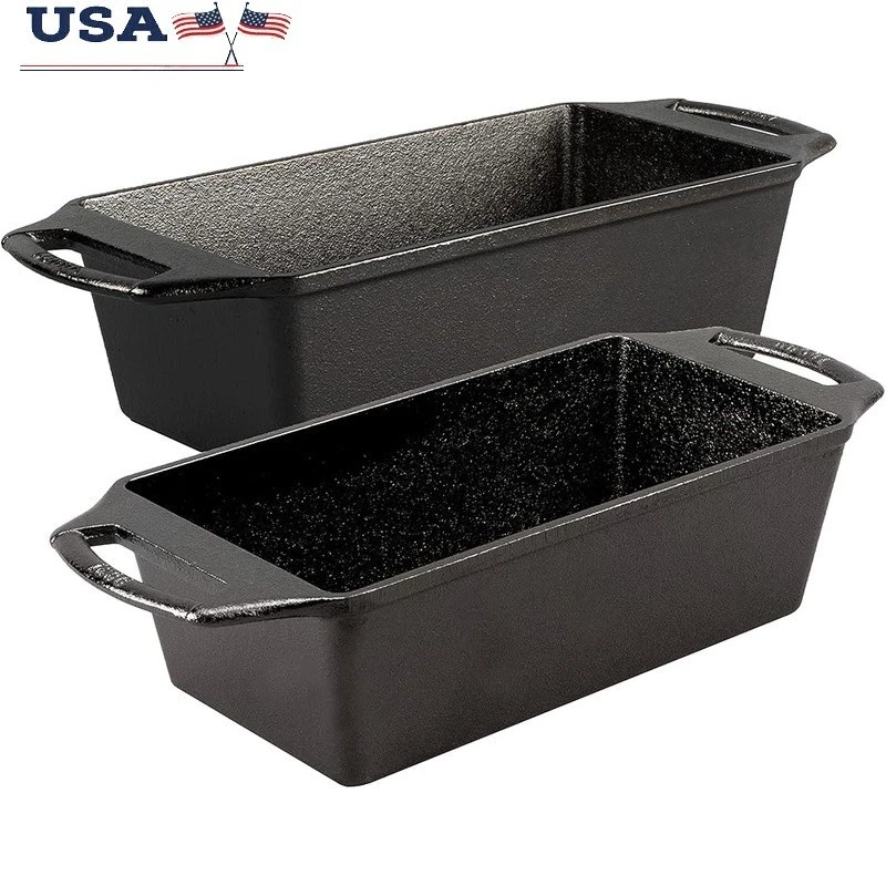 Cast Iron Loaf Pans Set of 2 Durable Bakeware Even Heating Seasoned Ready to Use