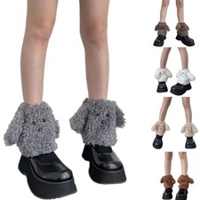 Cute Dog Ears Furry Leg Warmer for Women Stylish Winter Fuzzy Plush Boot Toppers
