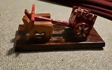 Coffee Bean Wagon Pulled by Mini Oxen Wooden Costa Rica Miniature Wood Figure
