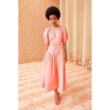 Ulla Johnson Carina Dress Peony Pink Cotton Poplin Midi Belted NWT 00