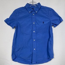 Ralph Lauren Polo Blue Short Sleeve Casual Button Down Shirt Boys Sz 7