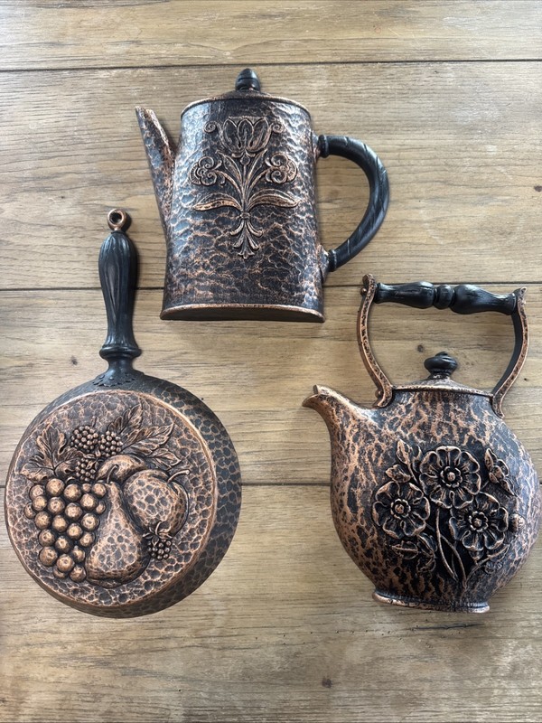1972 Homco MCM Wall Decor 7261, 7262, 7263 Skillet  Tea Pot Coffee Pot