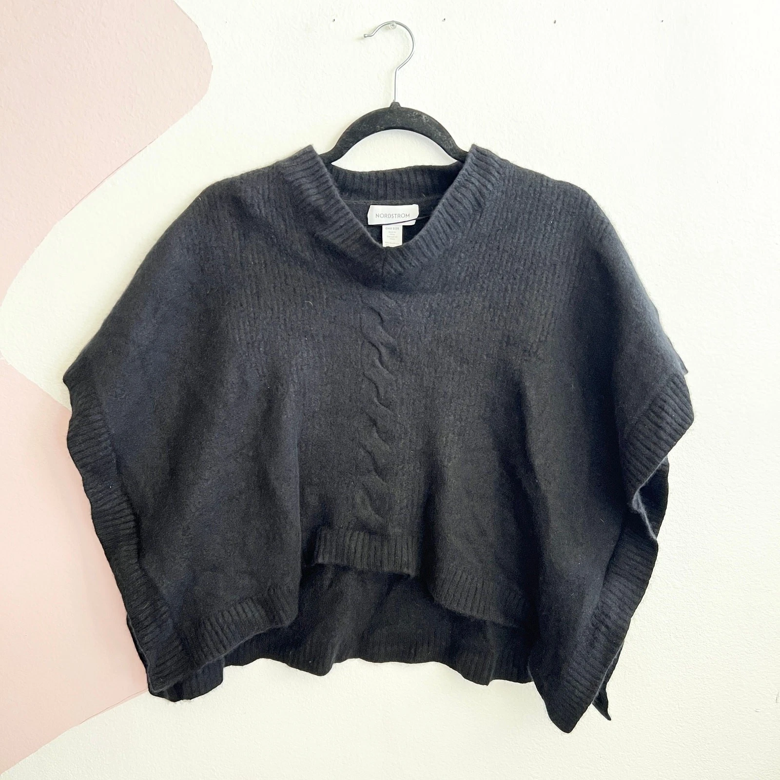 Nordstrom Black Wool Poncho One Size Minimalist Quiet Luxury Soft Neutral