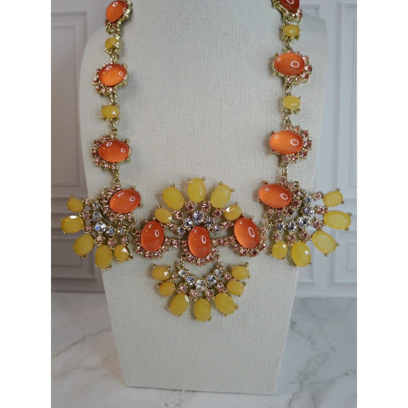 Talbot's Statement Bib Necklace Orange Yellow Gem… - image 1