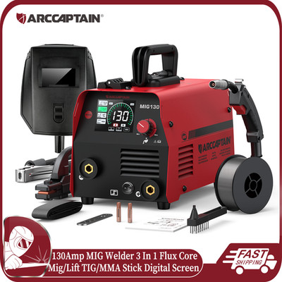 ARCCAPTAIN 130A MIG Welder 3-In-1 Digital Flux Core Mig/Lift TIG MMA Portable US
