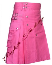 Scottish Handmade Pink Utility Kilt, 100 Cotton Kilts For Men Custom Size kilts