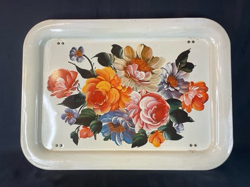 Vintage Metall Toleware Floral TV/Schoß/Bett Tablett