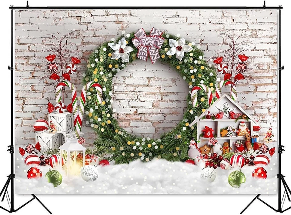 Telón de fondo de Navidad personalizable - Pared de ladrillo blanco de 8x6 pies para momentos memorables Foto 4 de 4