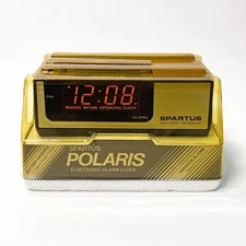 NIB Vintage Spartus Polaris Electronic Alarm Clock Faux Woodgrain Model 1106-C1