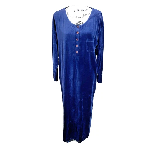 UNDERCOVER Maxi camicia da notte vintage Victoria Secret velluto velluto Henley blu medio elasticizzato