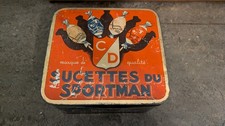 Antike 30er Jahre Blechdose "Sucettes du Sportman" Bonbon Schachtel, Süßigkeiten