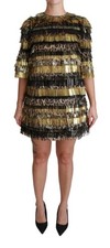 Dolce & Gabbana Polyester Black Gold Leopard Shift Mini Women's Dress