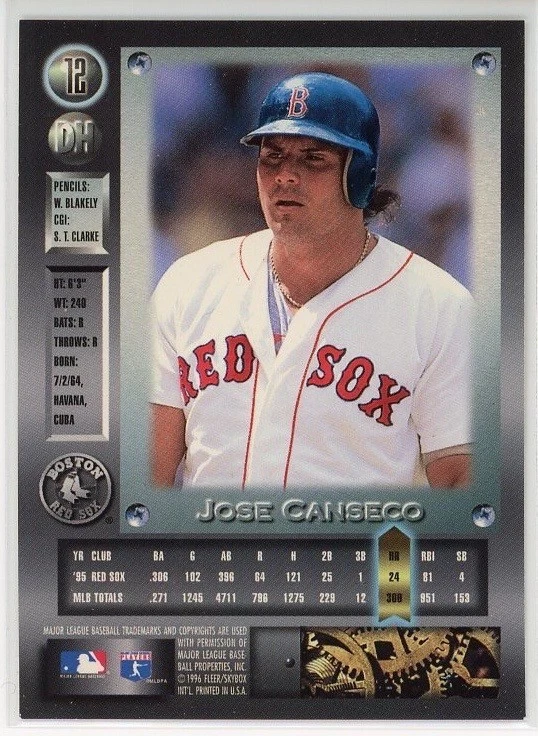 1996 Metal Universe #12 Jose Canseco Boston Red Sox - Image 2 of 2
