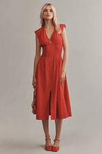 Anthropologie The Tommie Cotton Zip-Front Midi Dress Red Small S NEW