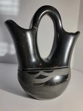 Rare Maria Martinez Signed Black-on-Black Wedding Vase - Pueblo - 6.25"