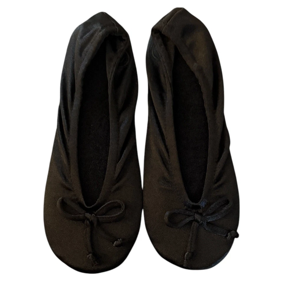 Новый изотонер черный бант верхний мягкий атлас балерина тапочки женский размер 5-6 - Изображение 3 из 4