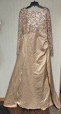 Light Gold Ruched Sequin Trumpet Style Long Gown Dress Size M  NWOT