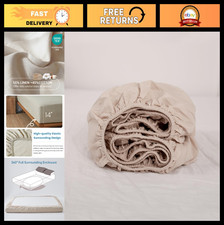 Linen Fitted Sheet - 14" Deep Pocket, Soft Breathable Flax Cotton Blend, Full Si