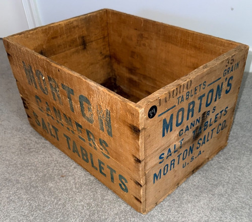 ANTIQUE MORTON SALT COMPANY CANNERS SALT TABLETS WOODEN CRATE SUPER RARE