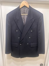 Aquascutum Blazer Sport Coat Jacket Double Breasted Black Pure Wool Short VTG