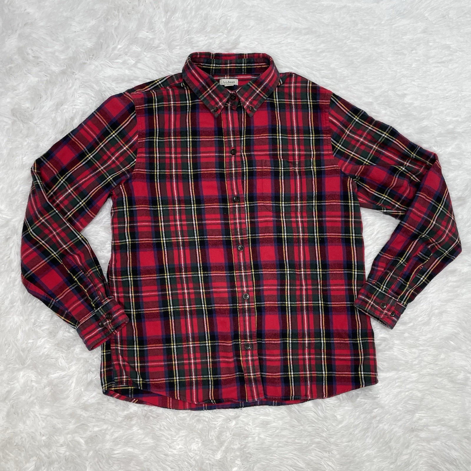 L.L Bean Womens Size Medium Plaid Button Up Flannel Shirt Co