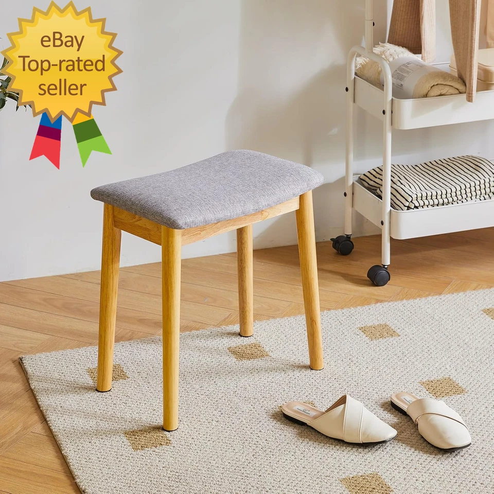 Saddle Cushion Vanity Stool Chair Foot Rest Stool with Solid Wood Legs Modern  - Image 2 of 4