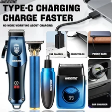 Professional Men Hair Clipper Set Cordless Electric Trimmer Rechargeable Shaver