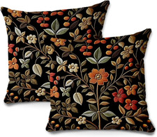 2 Pcs Vintage Floral Throw Pillow Covers 18X18 Inch, Fantasy Nature Art Throw