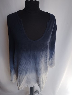 Anthropologie Tunika Baumwolle Musseline Blau Grau Ombre Gr L