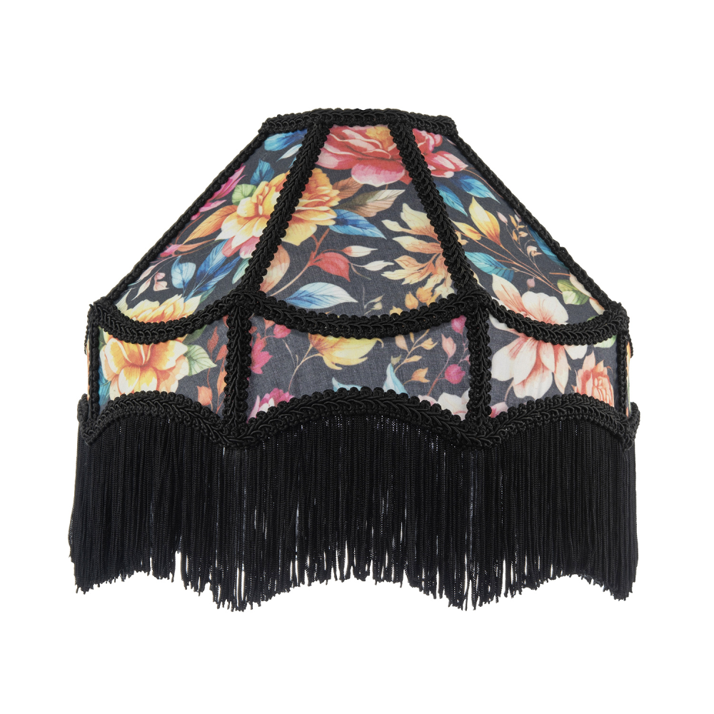 Black Victorian Empire Lamp Shade with Chic Multi Colour Floral Design by Hap...