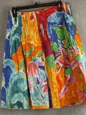 Lauren Ralph Lauren 4P Pintuck Pleats Graphic Print Lined Skirt Boho Cottage Art