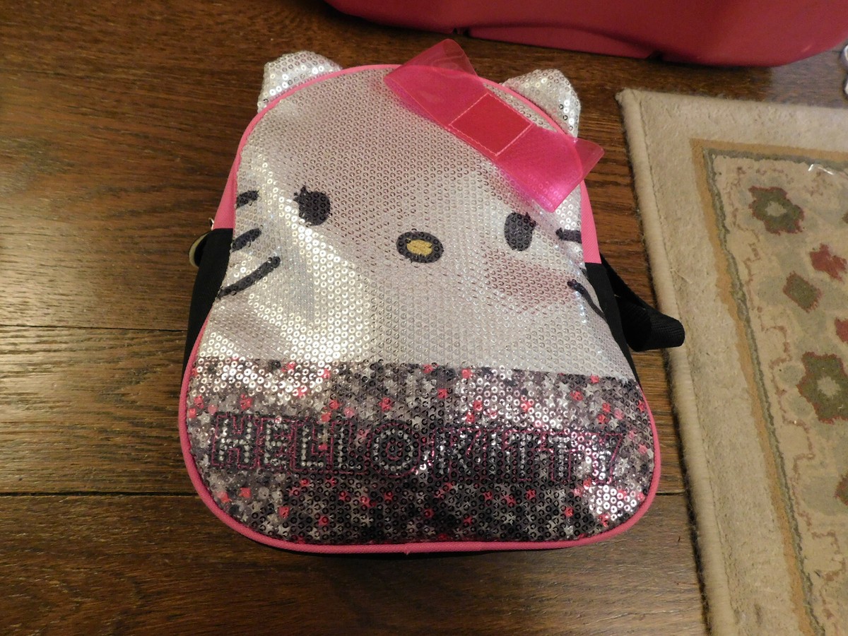 hello kitty pink an silver bows backpack Plush Face with 3D Bow locker loop AI ACCESSORY INNOVATIONS Sanrio Hello