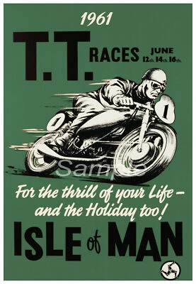 TT02 VINTAGE ISLE OF MAN TT MOTORBIKE RACING Druck Poster Wandbild A4+ - Bild 1 von 2