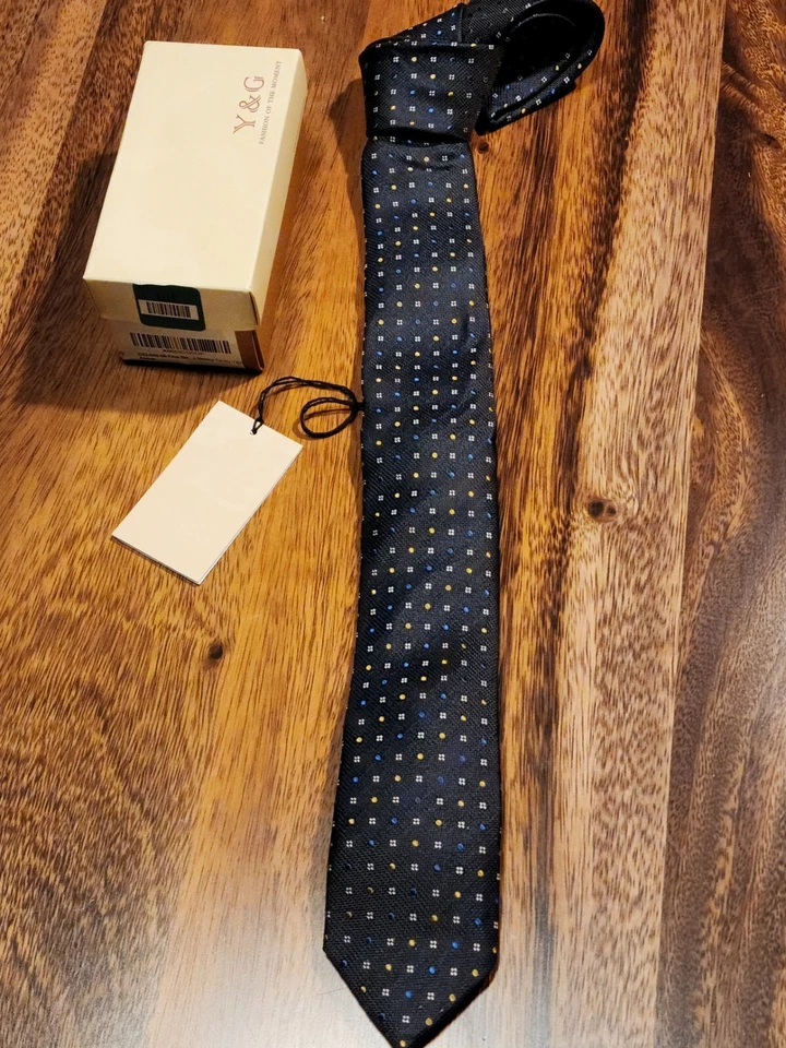 Corbata de seda ajustada azul Y&G para hombre nueva con etiquetas Foto 2 de 4
