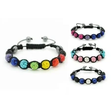 LGBTQ PRIDE SHAMBALLA BEAD BRACELET 10mm Crystal Gay Lesbian Bi Trans Leather