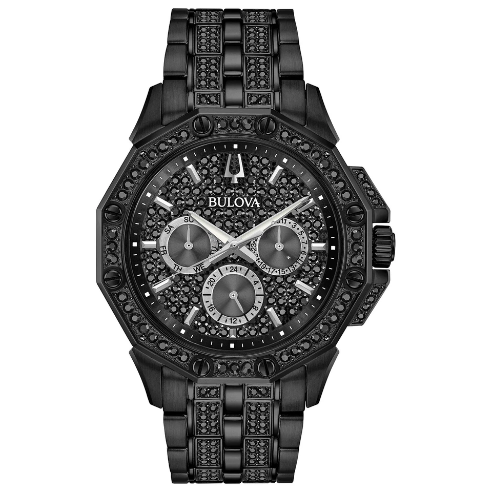 Bulova Octava Men's Quartz Embellished Crystal Black-Tone 41.5mm Watch 98C134