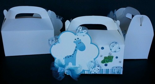 24pc Baby boy shower Blue Giraffe goodie boxes hand made Party Favor hard boar - Picture 3 of 7