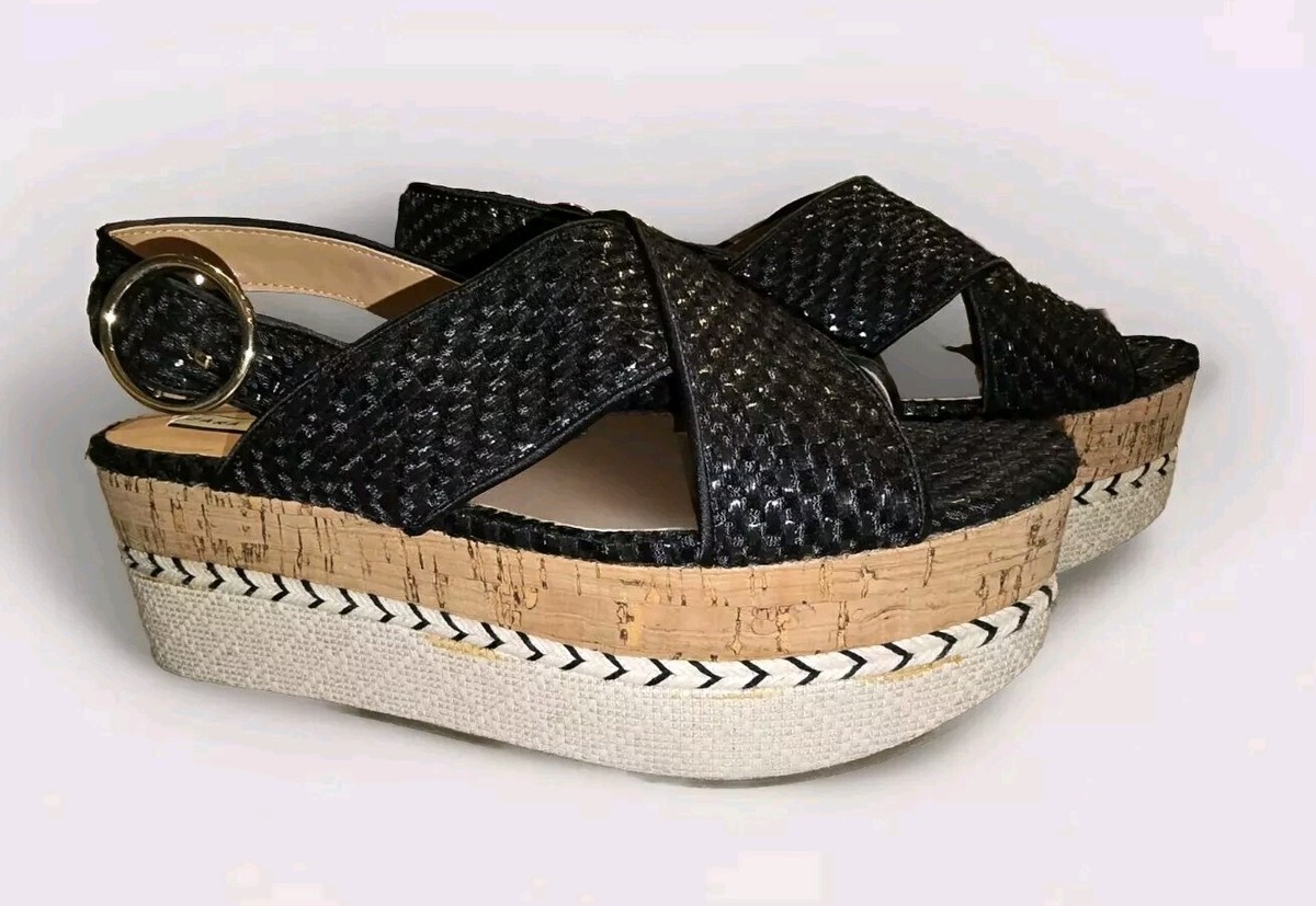 Zara Sandals Platform Woman US Braided Woven Black EU 37