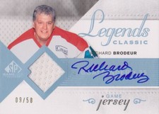 2007-08 SP LEGENDS CLASSIC RICHARD BRODEUR HGJ-RB AUTOGRAPH JERSEY CARD 09/50